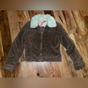 Union bay brown corduroy waist jacket with fake fur trim